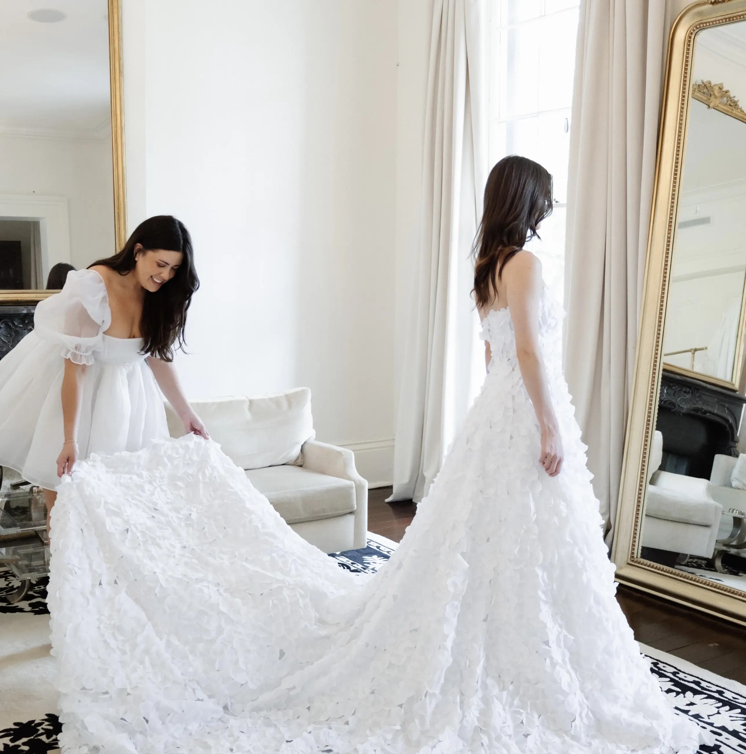 Model wearing a white gown