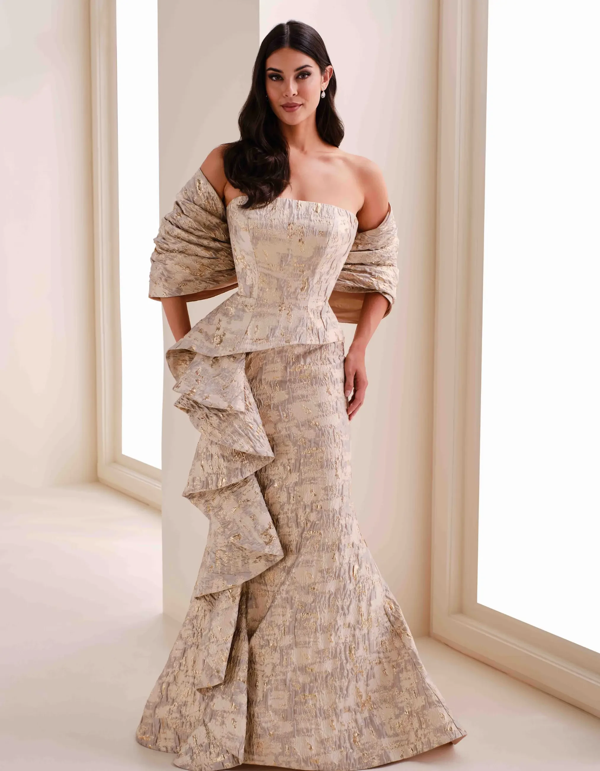 Model wearing a Mother of the Bride gown