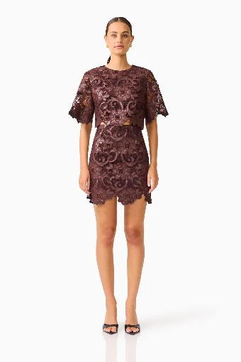 Cocktail Dresses Style #Novelle Top & Mini Skirt Set #0 default Chocolate Brown thumbnail