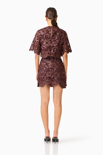 Cocktail Dresses Style #Novelle Top & Mini Skirt Set #1 default Chocolate Brown thumbnail